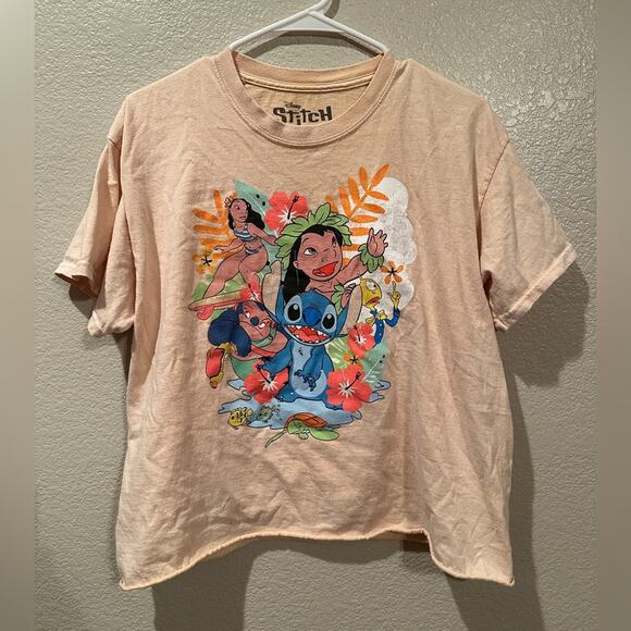 Disney Lilo and Stitch Nani Jamba Pleakly Surfing Hawaii Cropped tee sz L - Picture 1 of 4